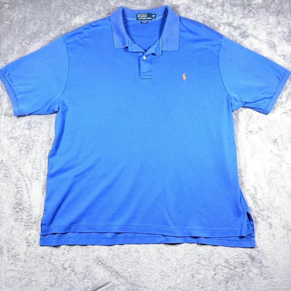 Polo Ralph Lauren Men's 2XB‎ Blue Short Sleeve Polo Shirt Orange Pony Logo